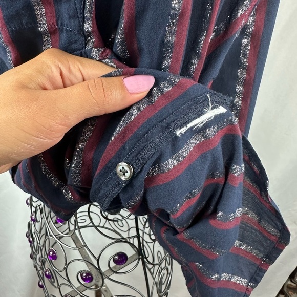 J crew metallic striped 3/4 button popover blouse size 4 - Picture 8 of 8